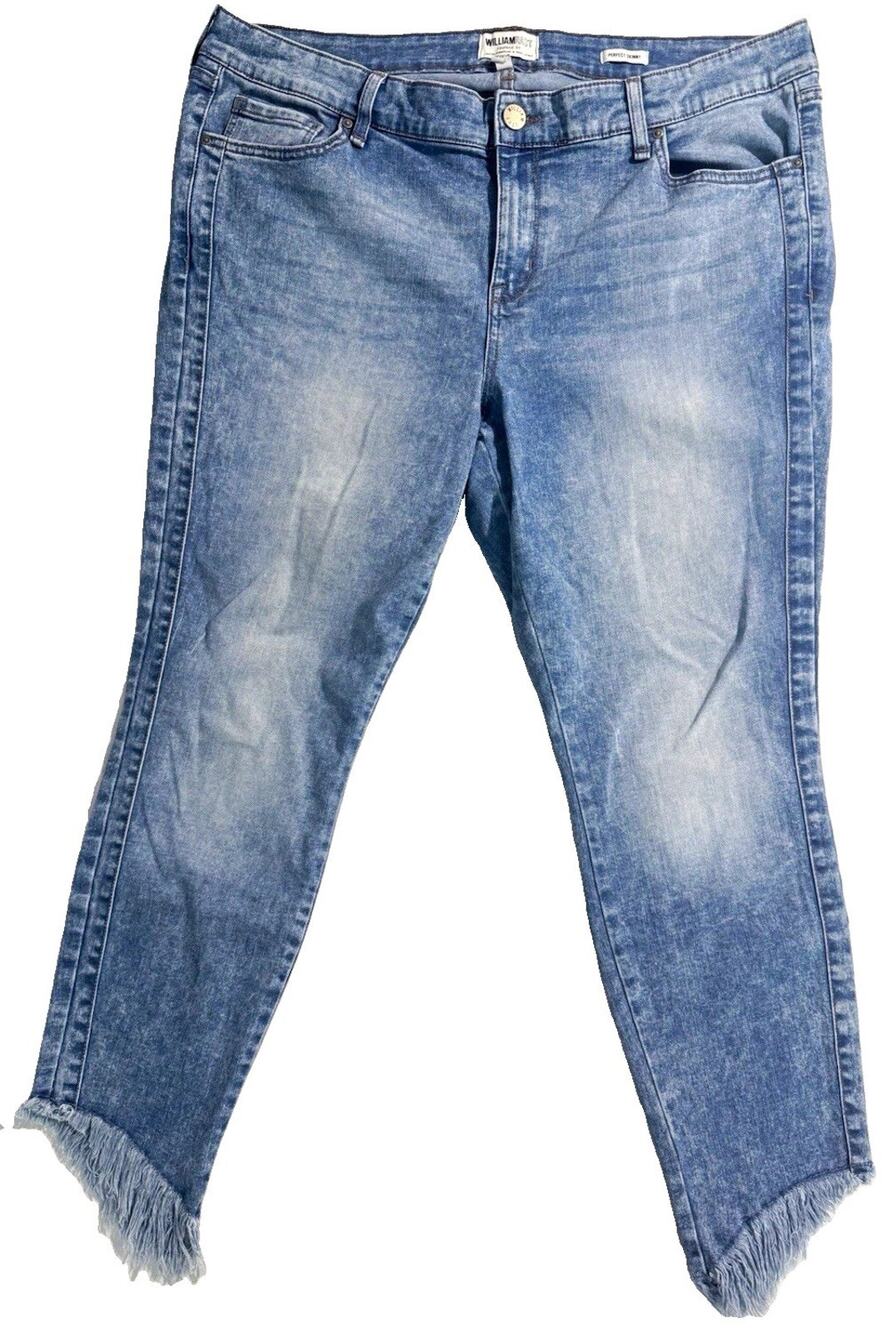 William Rast Perfect Skinny Jeans 18W Blue Cropped Raw Fringe Hem Stretch Denim